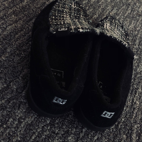 DC Black grey white houndstooth slip on slipper moccasin shoes 6 - Picture 6 of 7